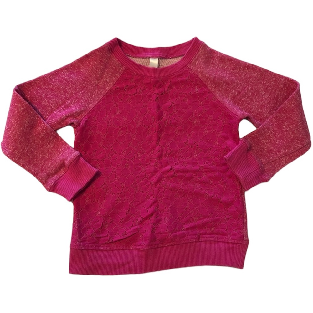 Cherokee Lace Front Pullover Sweatshirt Fuchsia Pink Girls Size Small (6-6x)